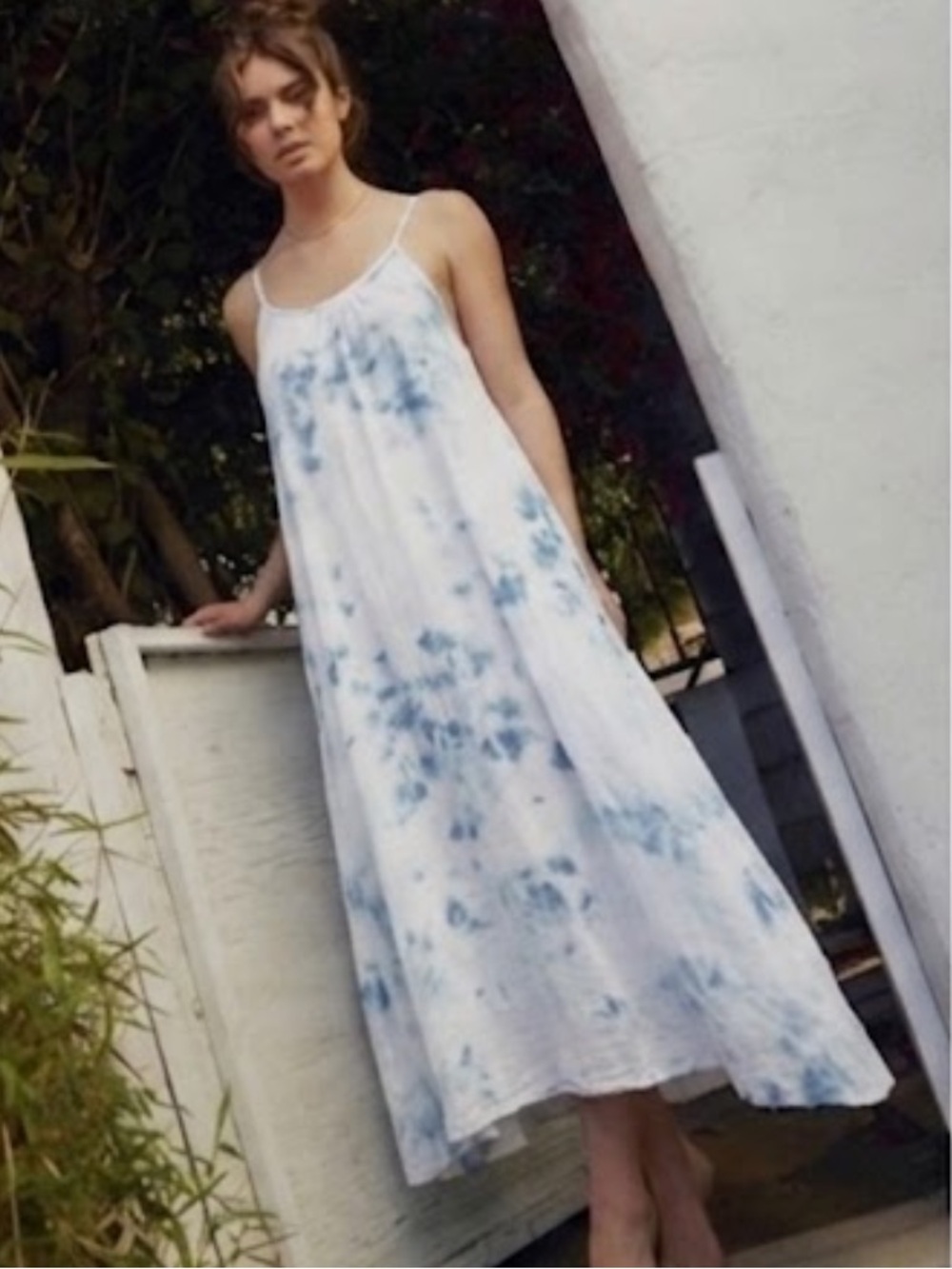 Nation Ltd Lila Dress Blue Tie Dye Cotton Gauze Slip Dress Large